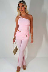 gold buckle asymmetric one shoulder top and trousers co ord set styledup uk