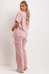 wide leg trousers with cargo pockets and t shirt co ord set