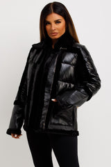 womens padded puffer jacket with fur trim