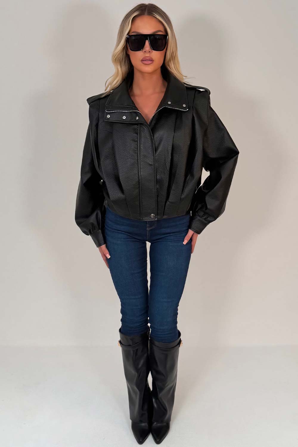 zara womens faux leather funnel neck bomber jacket uk