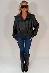 zara womens faux leather funnel neck bomber jacket uk