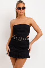 bandeau corset top and belted pleated mini skirt co ord set