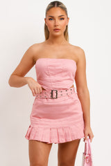bandeau corset crop top and pleated mini skirt co ord set