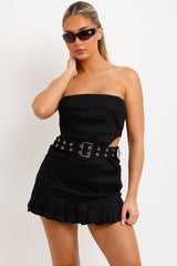 festival pleated skirt and corset bandeau crop top set rave outfit