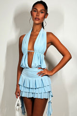 festival ruffle frilly dress with plunge halter neck