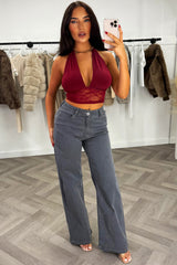 plunge halter neck crop top with lace hem styledup