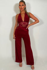 halter plunge neck backless jumpsuit styledup