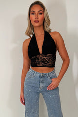 lace hem plunge halter neck crop top styledup going out out party top 