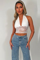 lace hem plunge halter neck crop top styledup going out out party top 