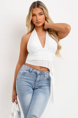 halter neck backless drape detail crop top weekend festival outfit