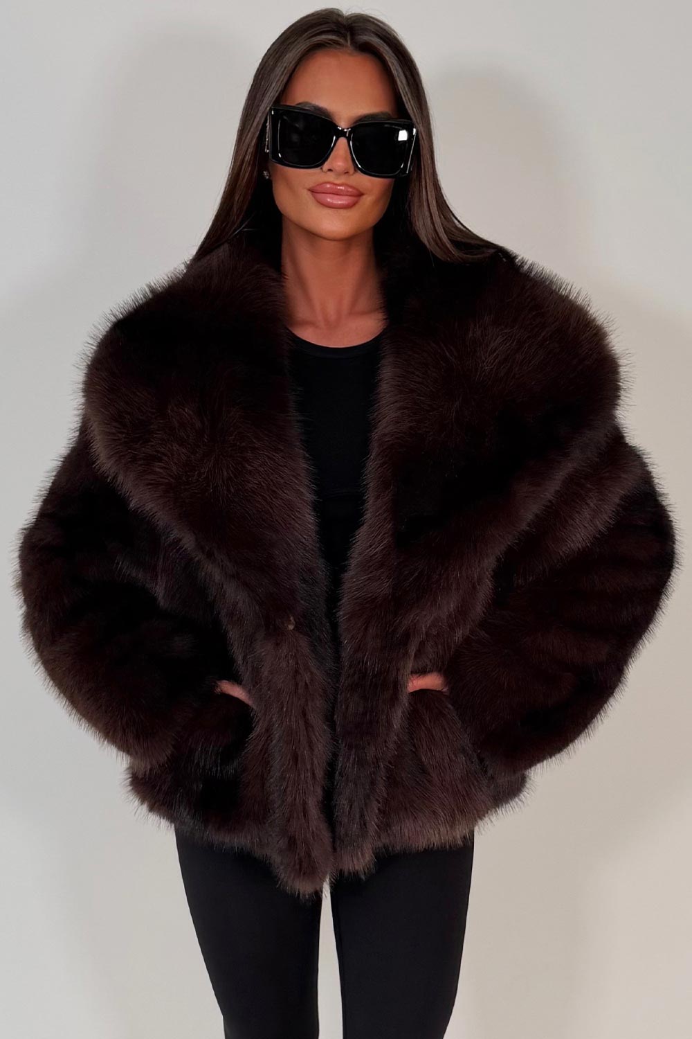 styled up fur jacket in brown colourway uk