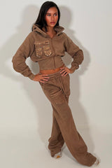 crop zip through hoodie and wide leg joggers tracksuit set styledup 