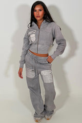 crop zip through hoodie and wide leg joggers tracksuit set styledup 