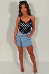 polka dot lace trim going out top styledup whitefox uk