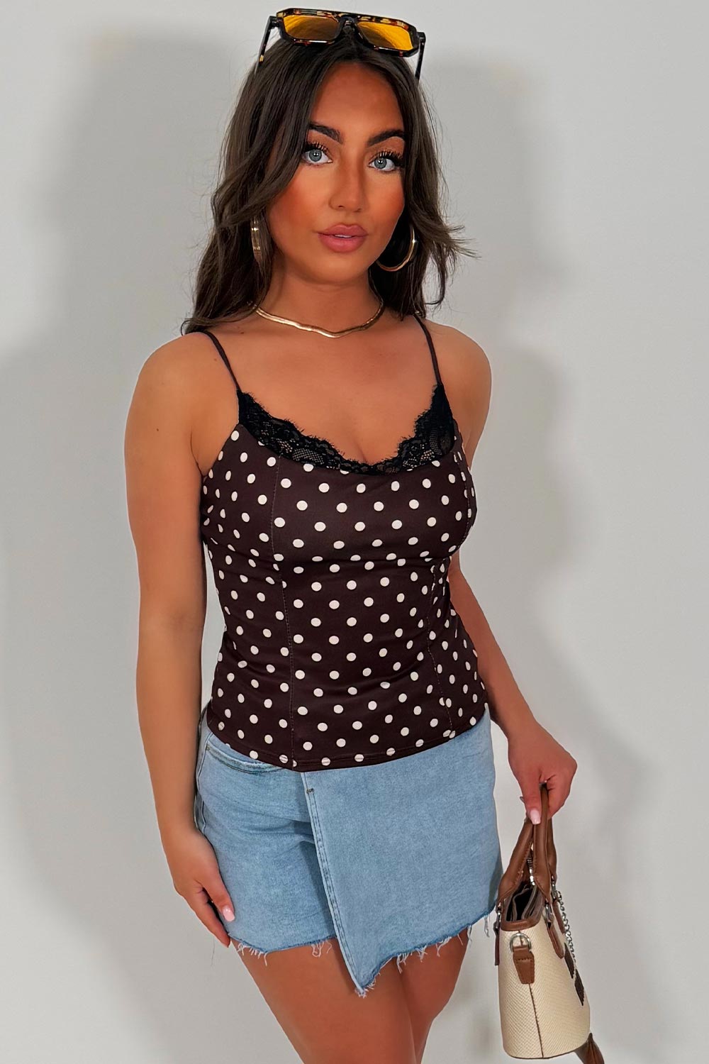 lace trim polka dot top summer holiday trendy outfits uk sale styledup whitefox