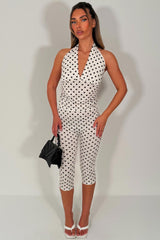 polka dot halter neck backless top and capri pants two piece co ord set going out party festival outfit styledup uk white fox