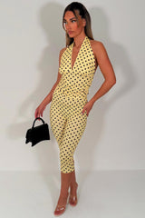 yellow polka dot capri pants and crop top two piece co ord set summer holiday going out festival rave styledup uk white fox