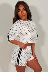 polka dot crop top and shorts co ord set summer festival airport outfit styledup white fox uk
