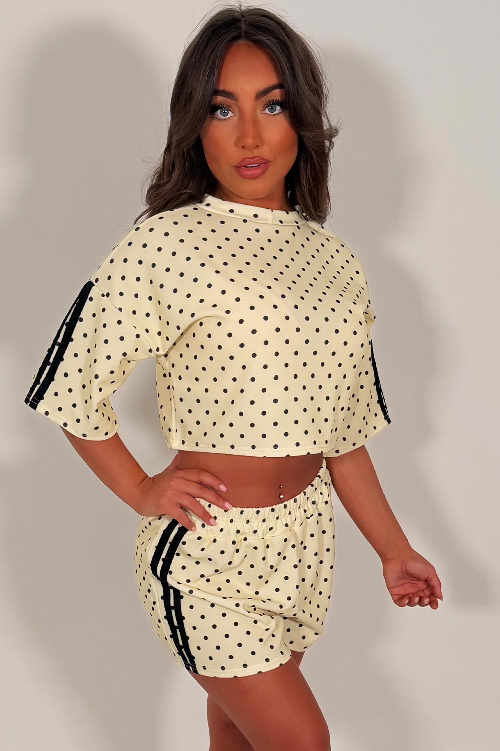 polka dot top and shorts two piece matching outfit set styledup white fox uk
