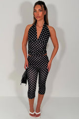 womens black polka dot crop top and capri pants two piece co ord set going out party outfit styledup uk white fox