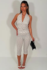 womens white polka dot crop top and capri pants two piece co ord set going out party outfit styledup uk white fox
