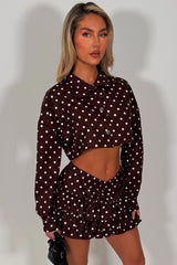polka dot crop jacket and ruffle frilly skort two piece outfit set going out festival rave outfit