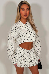 polka dot crop jacket and ruffle frilly skort two piece outfit set going out festival rave outfit