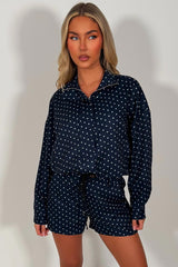 womens navy polka dot top and shorts two piece co ord set styledup uk