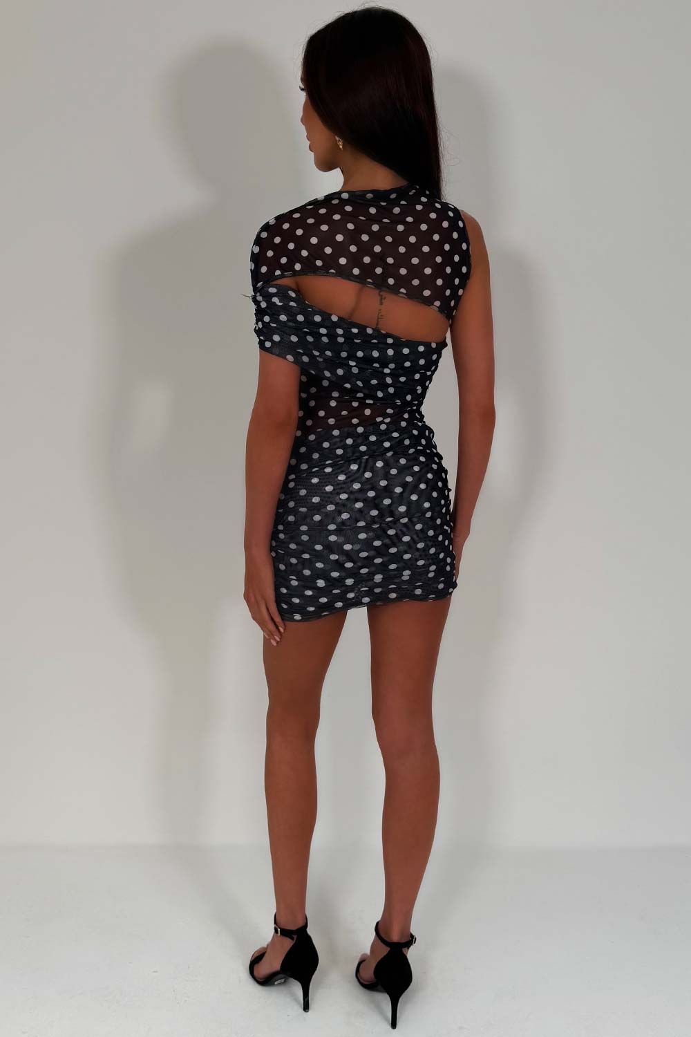 polka dot one shoulder cut out front mini dress festival going out night out outfit styledup uk sale whitefox styledup 