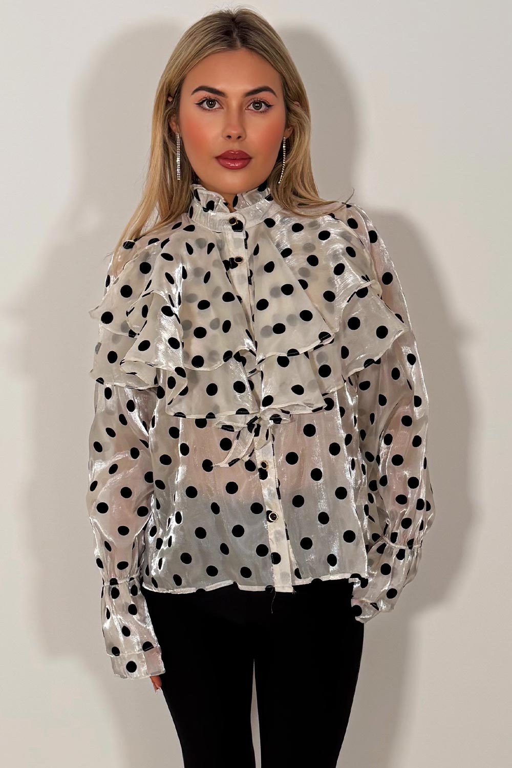 womens polka dot long sleeve blouse zara uk styledup sale