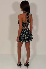 polka dot bloomer shorts and crop halter neck top two piece outfit set summer festival outfit styledup whitefox uk