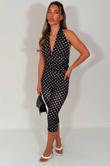polka dot capri pants and halter neck crop top two piece co ord set night out occasion outfit for womens 
