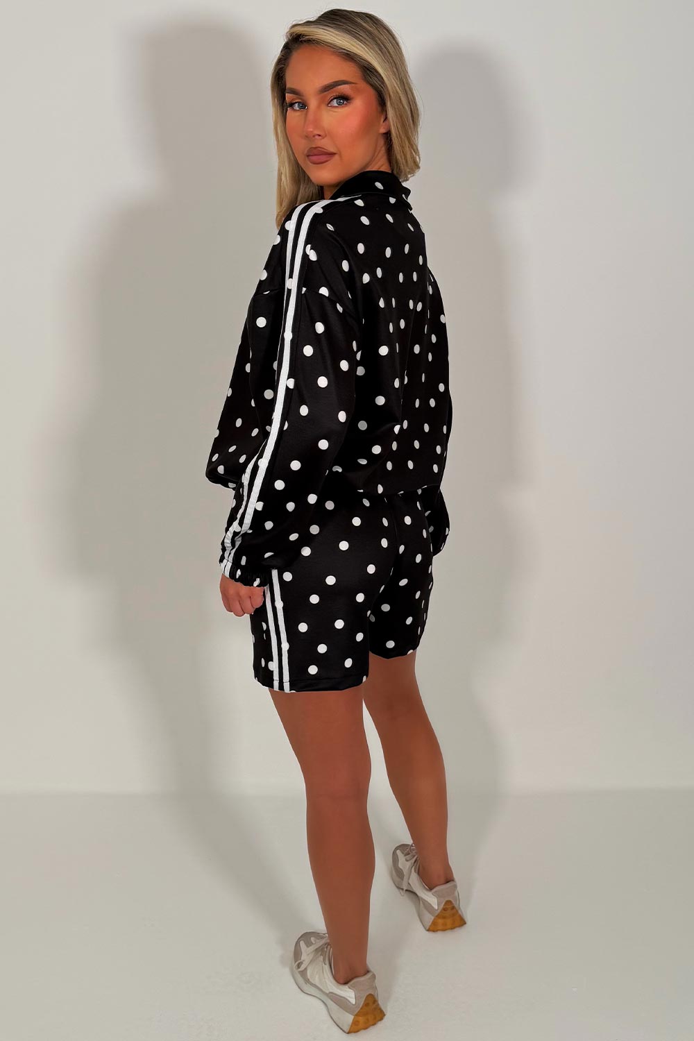 womens polka dot track jacket and shorts two piece co ord set styledup fashion uk
