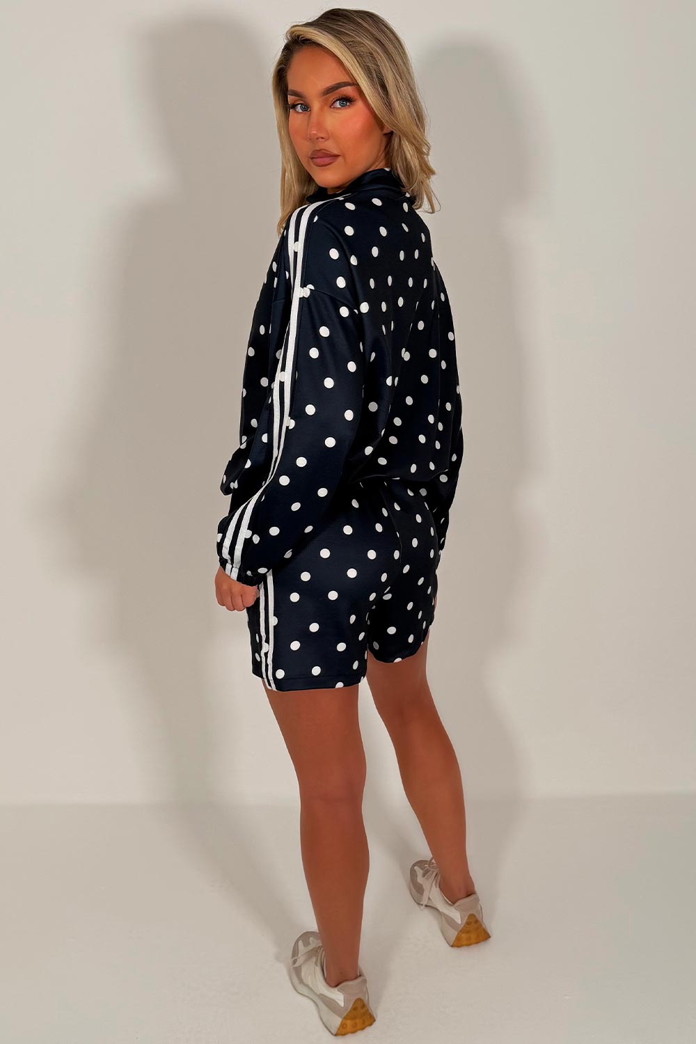 womens polka dot track jacket and shorts two piece co ord set styledup fashion uk