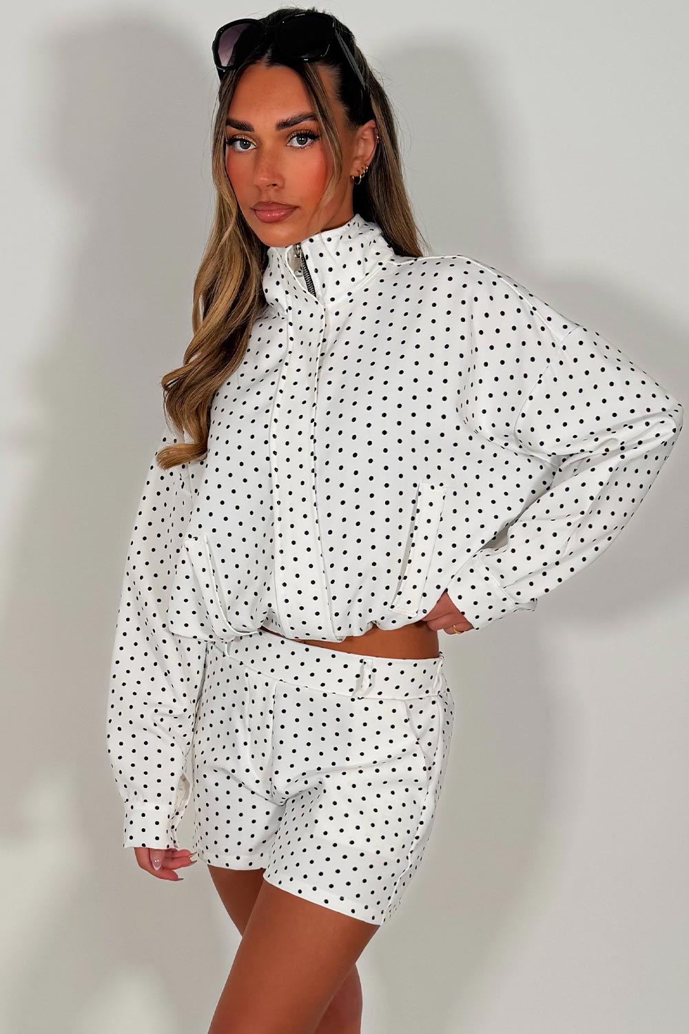 womens polka dot shorts and jacket two piece co ord set adidas uk