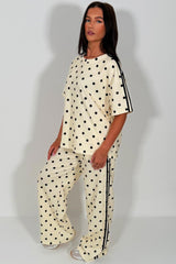 womens polka dot trousers and top co ord set with side stripe adidas uk inspired