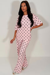 womens polka dot trousers and top co ord set with side stripe adidas uk inspired