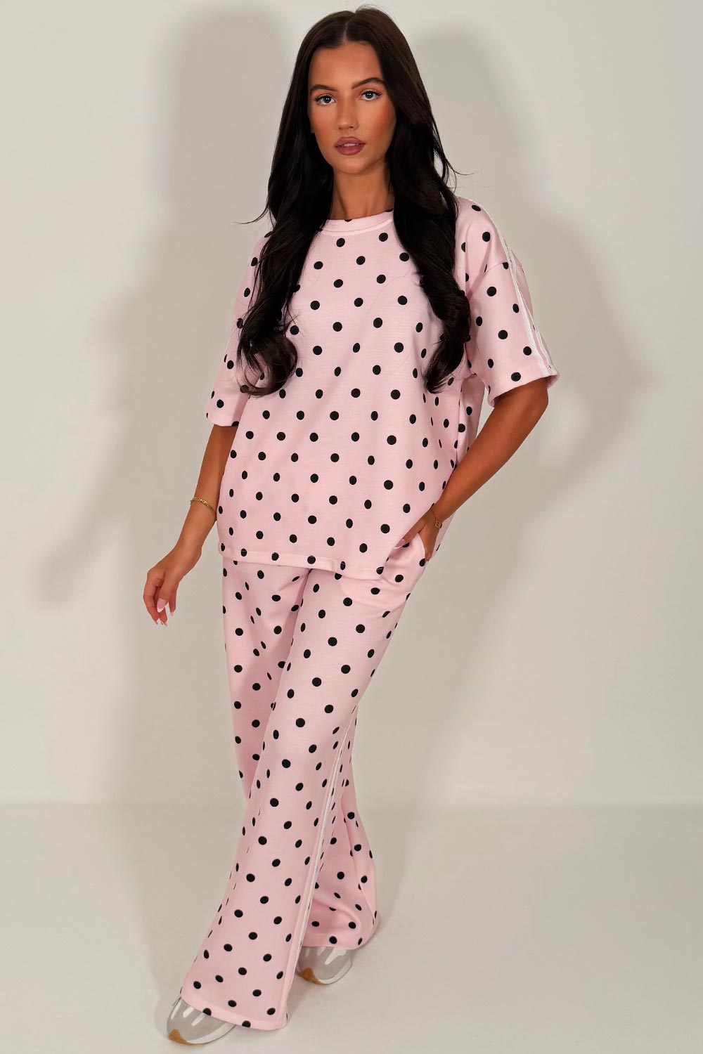 womens polka dot wide leg trousers and top co ord set styledup sale uk