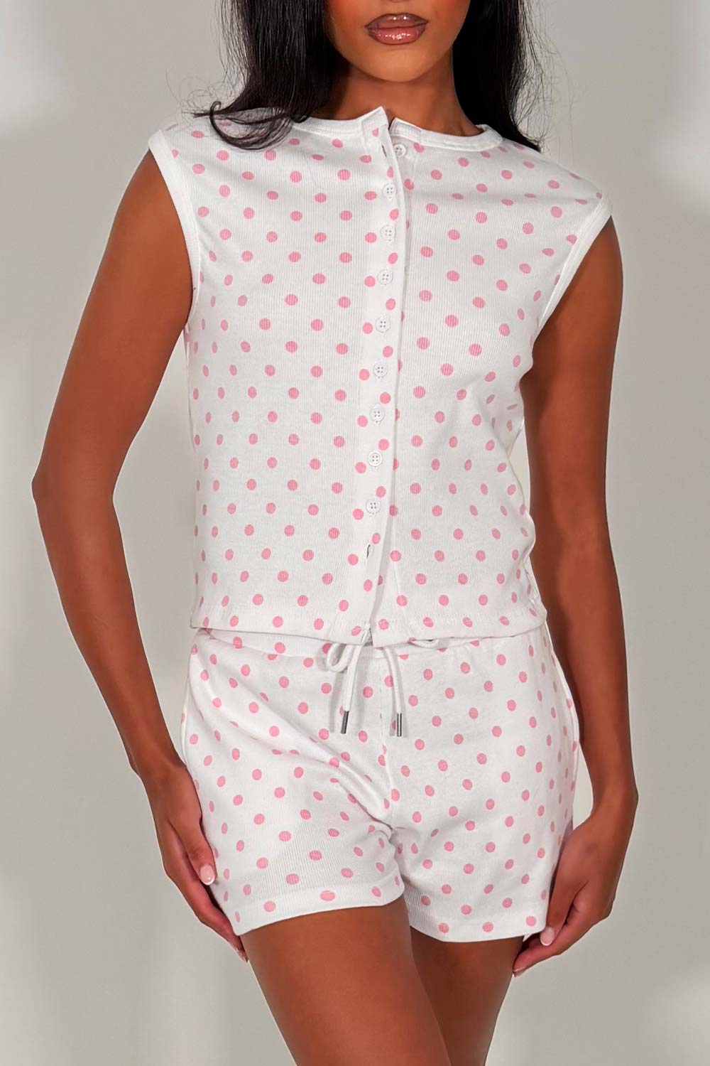 polka dot shorts tracksuit for summer womens holiday airport outfit styledup uk