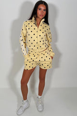 yellow short tracksuit polka dot print womens summer holiday airport outfit set styledup uk