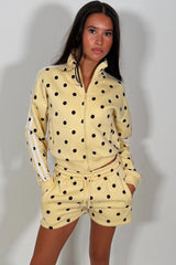 polka dot side stripe funnel neck zip up top and shorts two piece co ord set styledup short tracksuit womens styledup uk