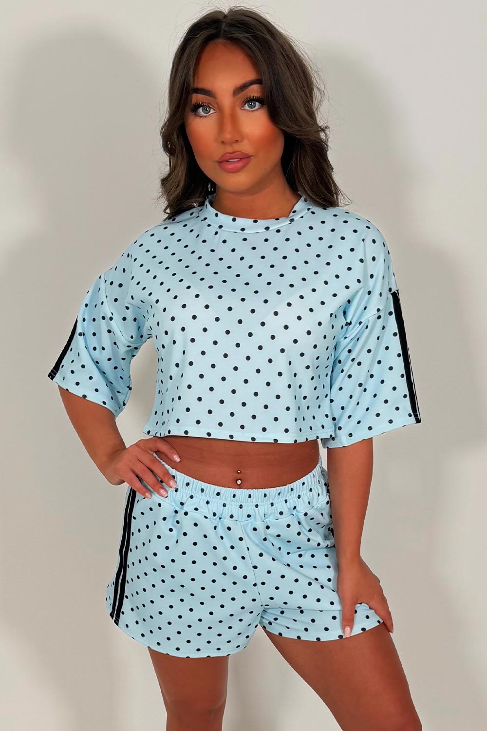 polka dot top and shorts two piece matching outfit set styledup white fox uk