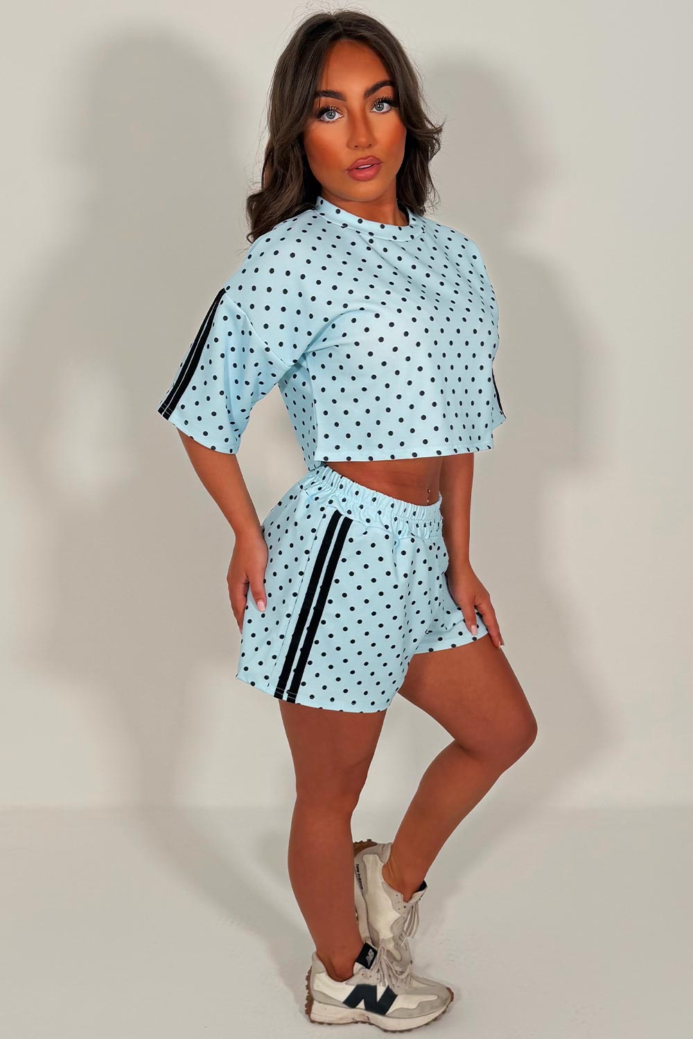 womens polka dot shorts and top two piece co ord set summer festival airport outfit styledup white fox uk sale