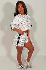 womens polka dot shorts and top two piece co ord set summer festival airport outfit styledup white fox uk sale 