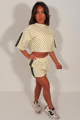 womens polka dot shorts tracksuit airport outfit for holidays styledup white fox uk