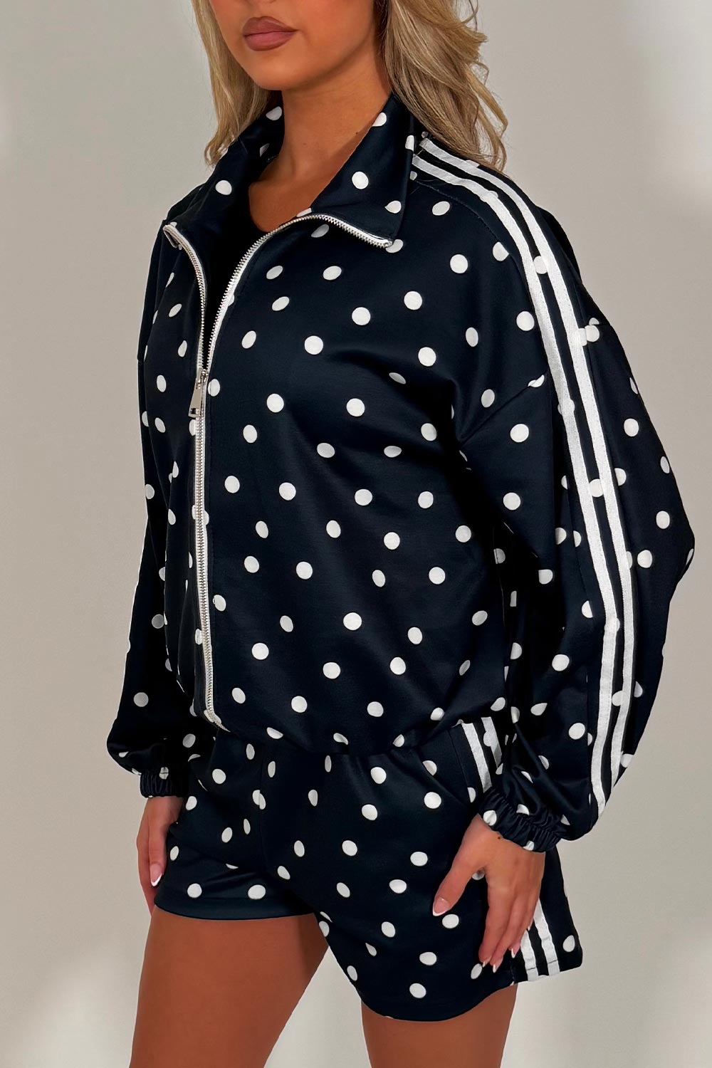 polka dot shorts and track jacket co ord shorts tracksuit set styledup 