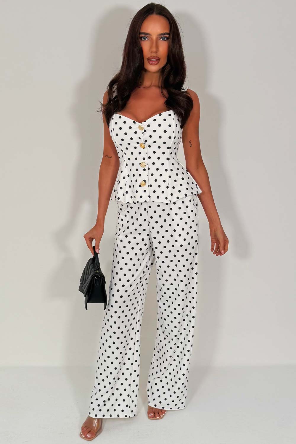 gold button top and waistcoat co ord going out occasion polka dot outfit for womens styledup uk