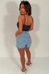 polka dot lace trim top black styledup whitefox uk