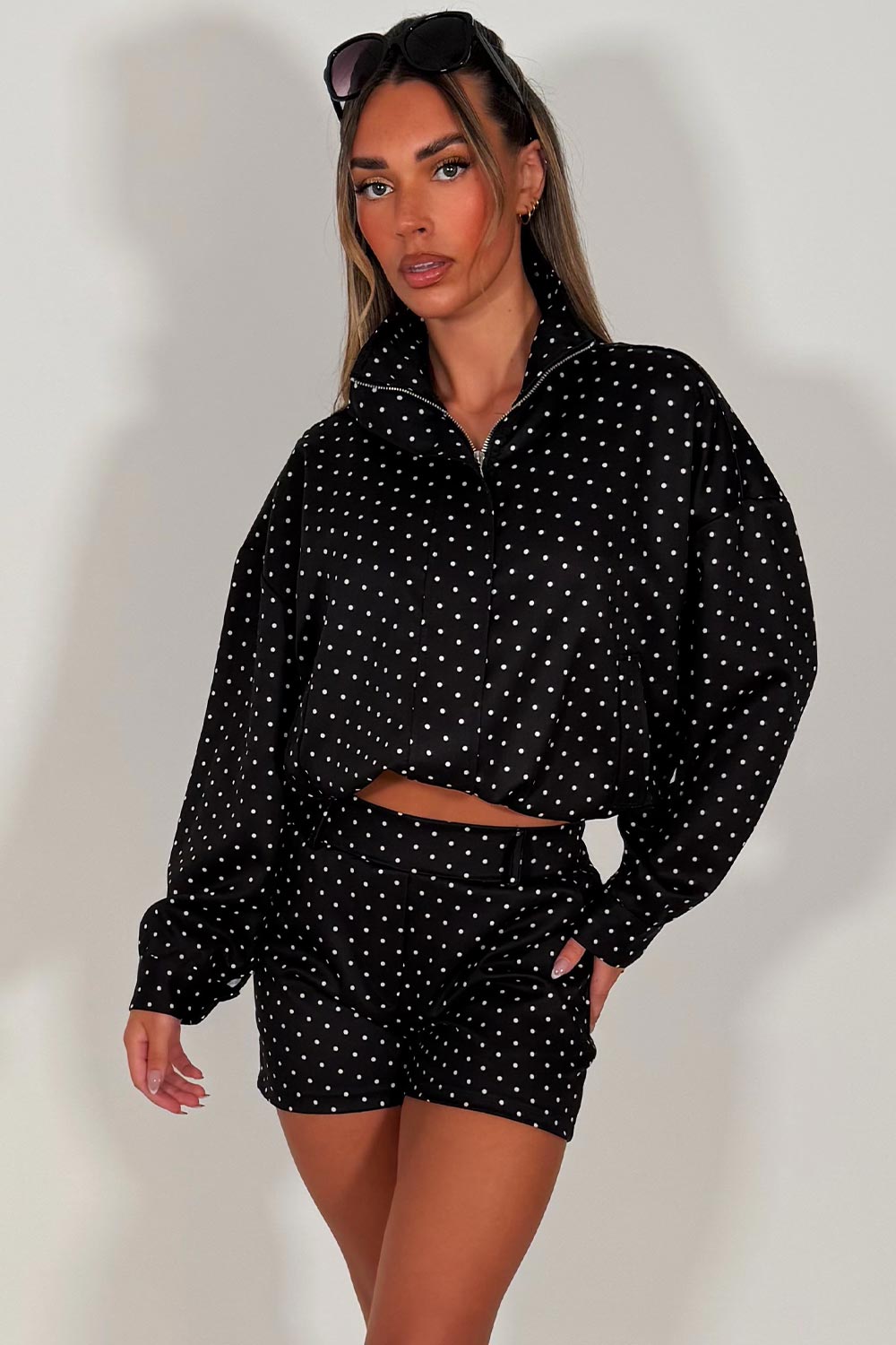 womens polka dot shorts and top co ord set styledup uk