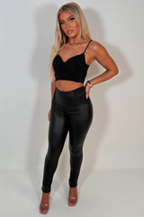 womens faux leather high waist snatched look leggings jaggings for tummy control uk